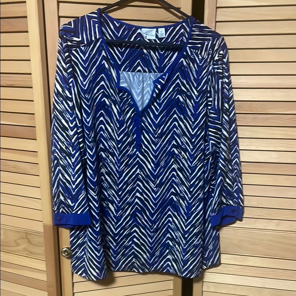 Kim Rogers Blue and White Relaxed Graphic Tunic